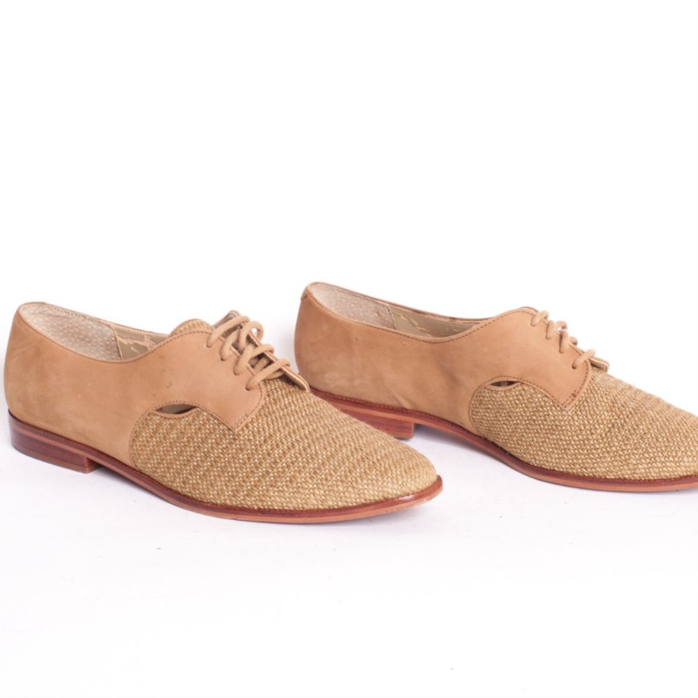 Vintage 1970s Thatched Woven & Suede Cutout Oxfords - Picture 6 of 12
